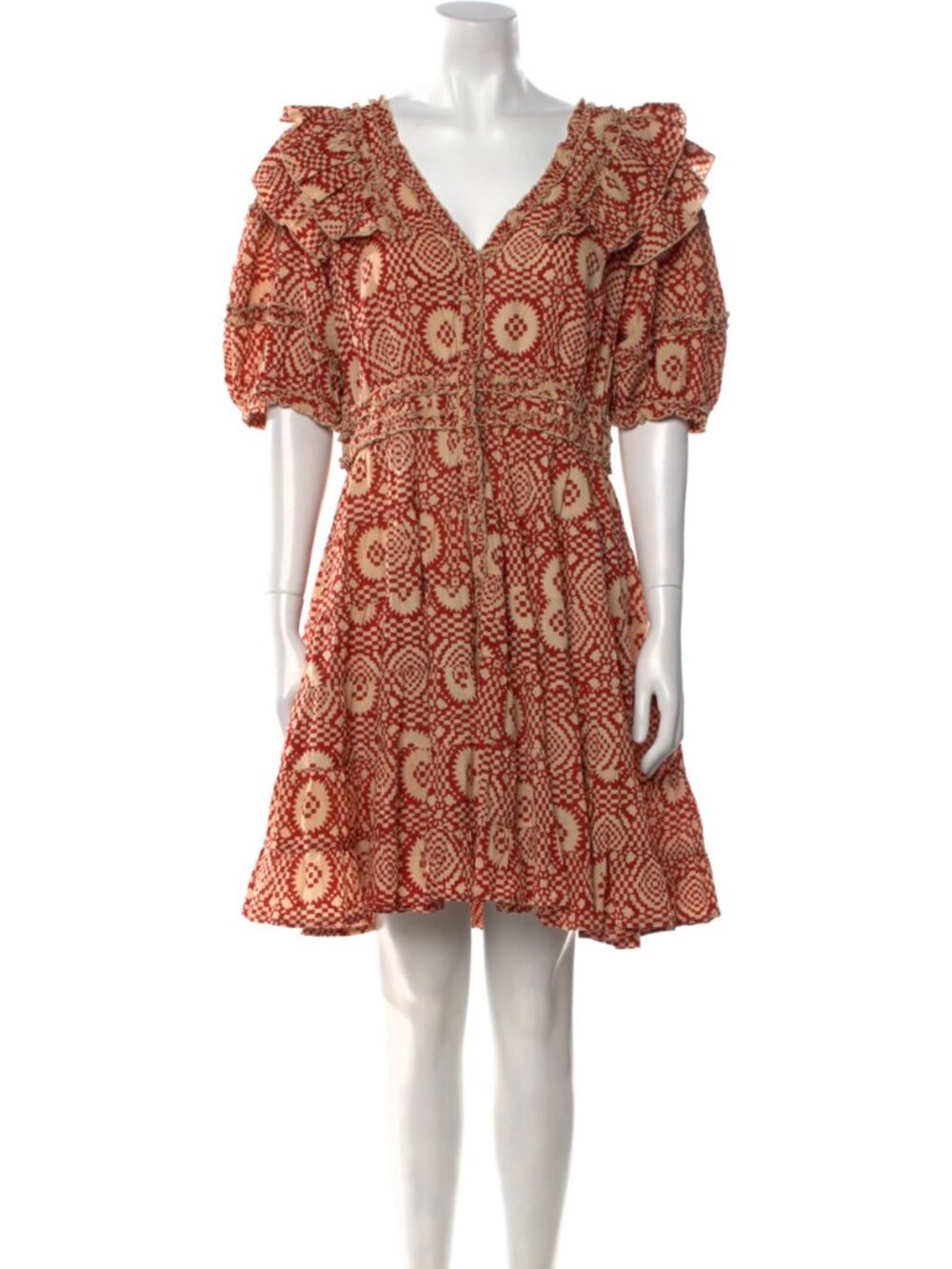 Anna Cate Aztec Geometric Print Ruffle Mini Dress